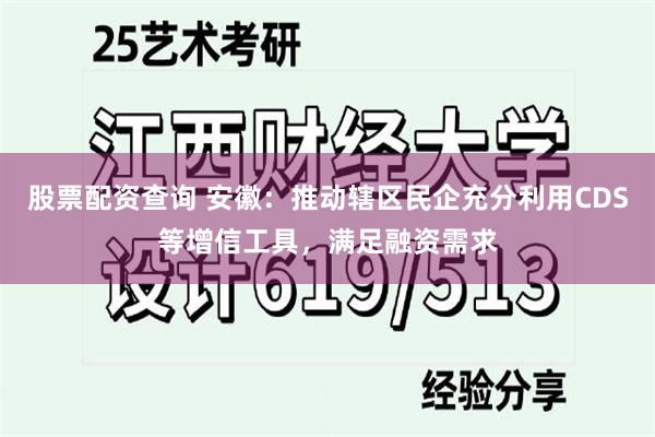 股票配资查询 安徽：推动辖区民企充分利用CDS等增信工具，满足融资需求